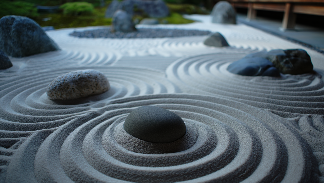 흰 모래 위에서 감정 패턴을 그리는 기계 팔